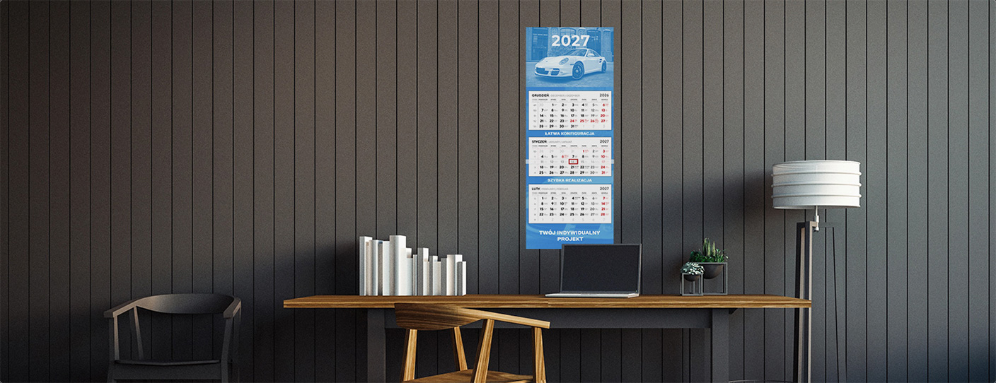 Kalendarze trójdzielne Premium 2027 ścienny wiszący biurowy reklamowy
